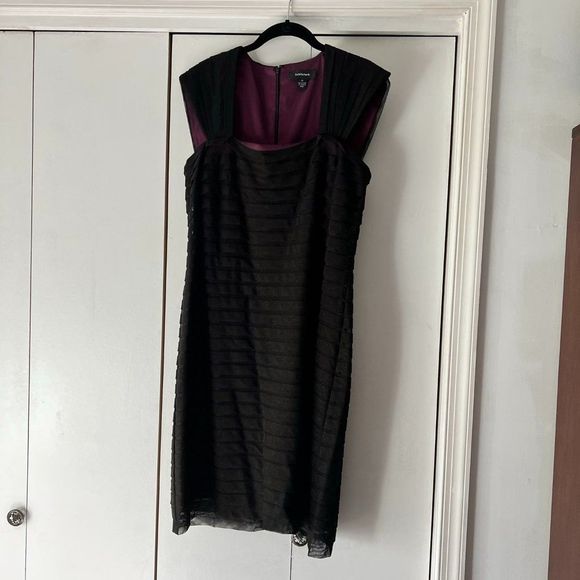 NWT! R&M Richards Fuchsia & Black Dress w/Glitter - Size 10 - Picture 1 of 4